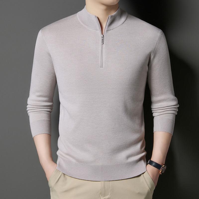Men Half High Collar Zipper Warm Knitted Pullover Sweater