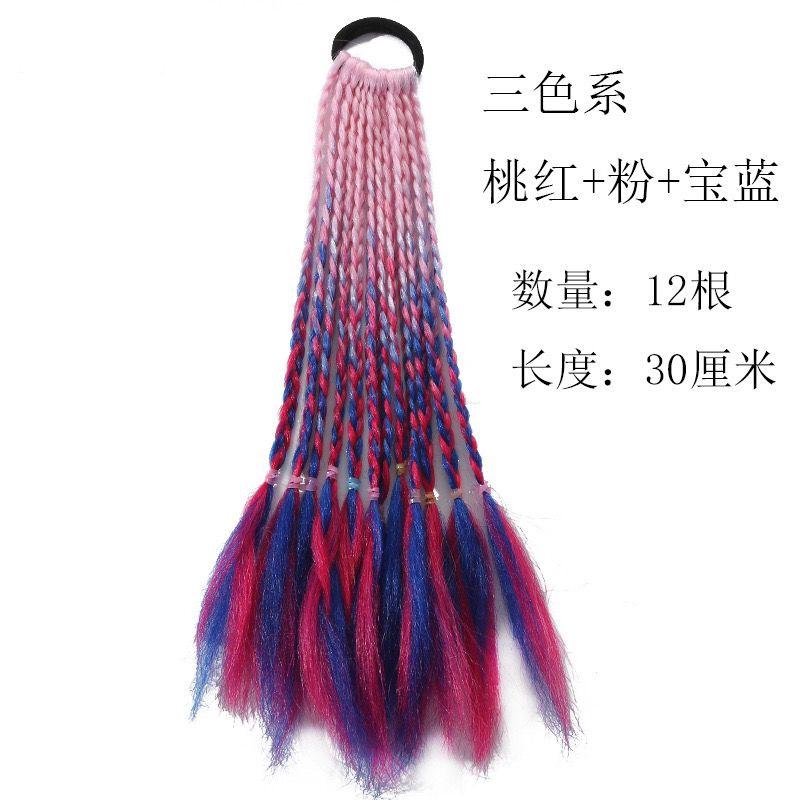 Children's Wig Dreadlocks Hair Accessories Bow Tie Style Colorful Braided Hair Ties Girls' Short Stage Cute Ombre Ponytail