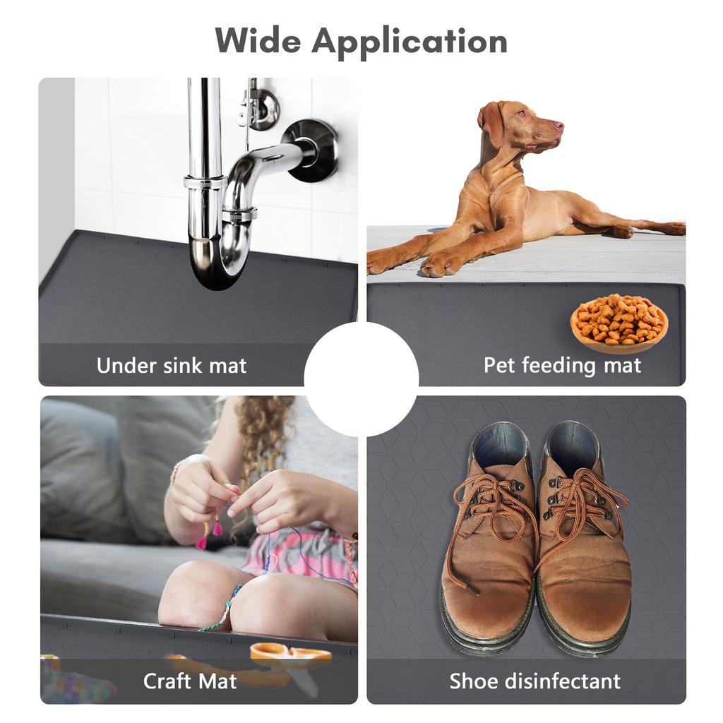 Under Sink Mat for Kitchen Waterproof 34 * 22Inch Silicone Under Sink Drip Tray with Drain Hole