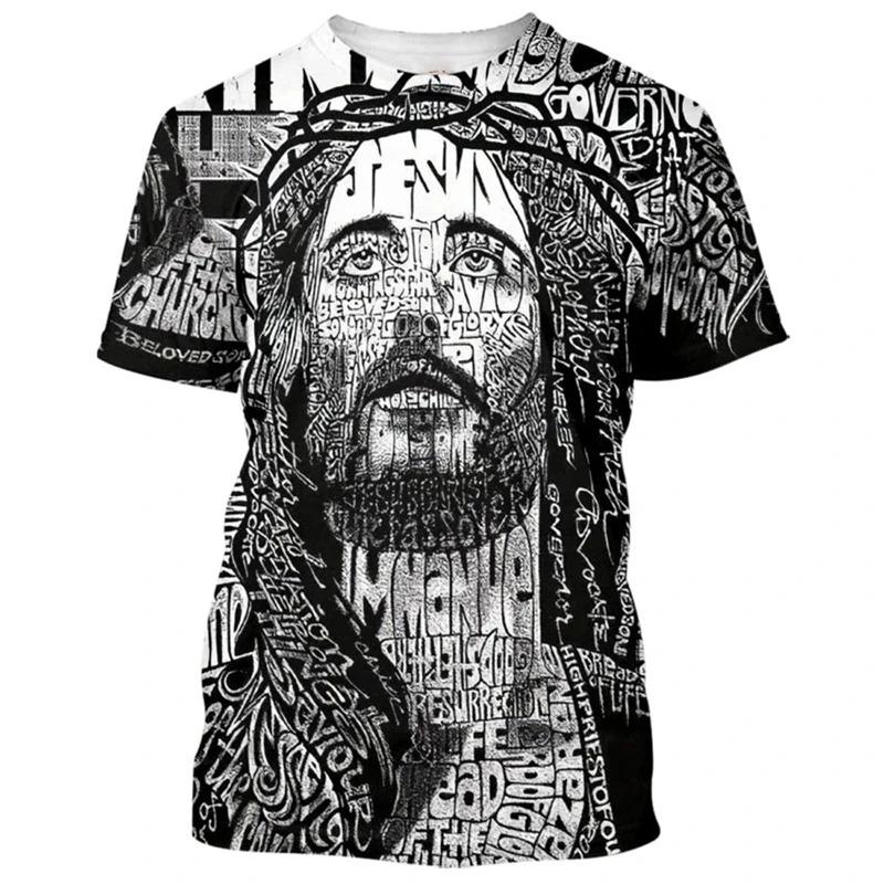 3D Jesus Cross Graphic Printed Men's T-Shirt Fashion Christian Religion Harajuku Y2K T Shirt Unisex Short Sleeve Oversized Tees