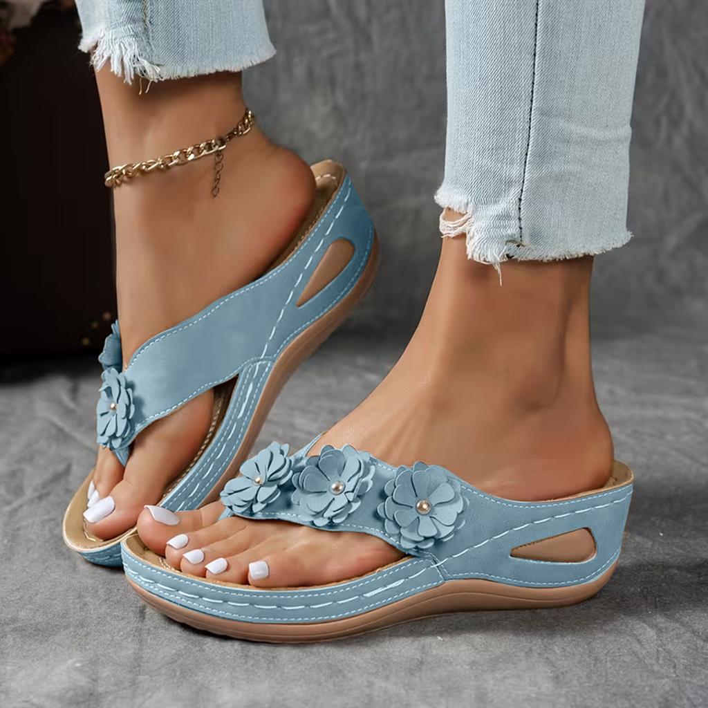 Women'S Platform Wedge Flip Flops With Floral Rhinestones Slip Sandals For Walk Pro Sandals For Women Glitter Sandals Women