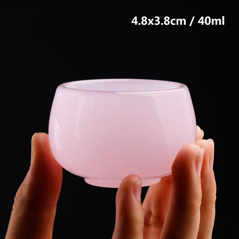 Hibiscus Jade Porcelain Teacup Pink Glazed Jade Kung Fu Tea Set Chinese Retro Style Tea Cup Entertain Guests Home Tea Set Gift