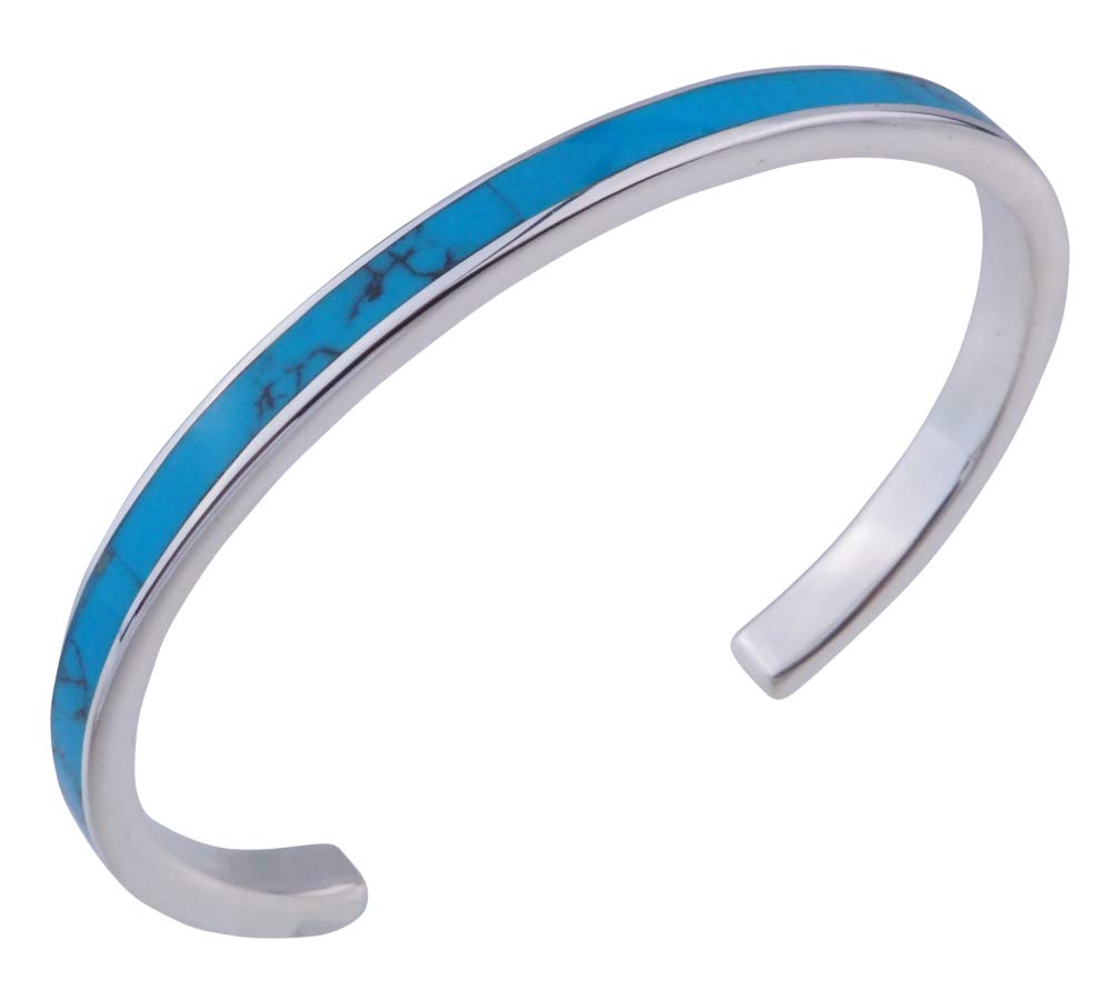 

Abalent Bangle Turquoise Line Bangle Native Bangle Silver Bangle Bracelet Power Stone Silver 925 Bangle Turquoise Natural Stone Silver [aBALENT] Men s