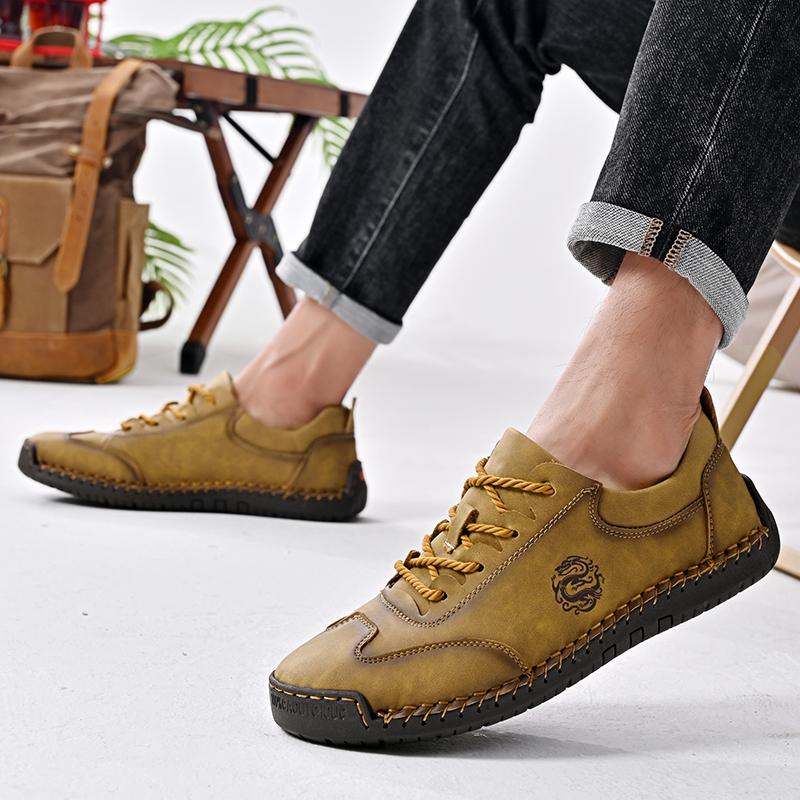 FashionLightweight Leather Casual Loafers Hot Sale Men Business Comfy Moccasins Lace-Up Men's Sneakers 2024 New All-match Driving Shoe