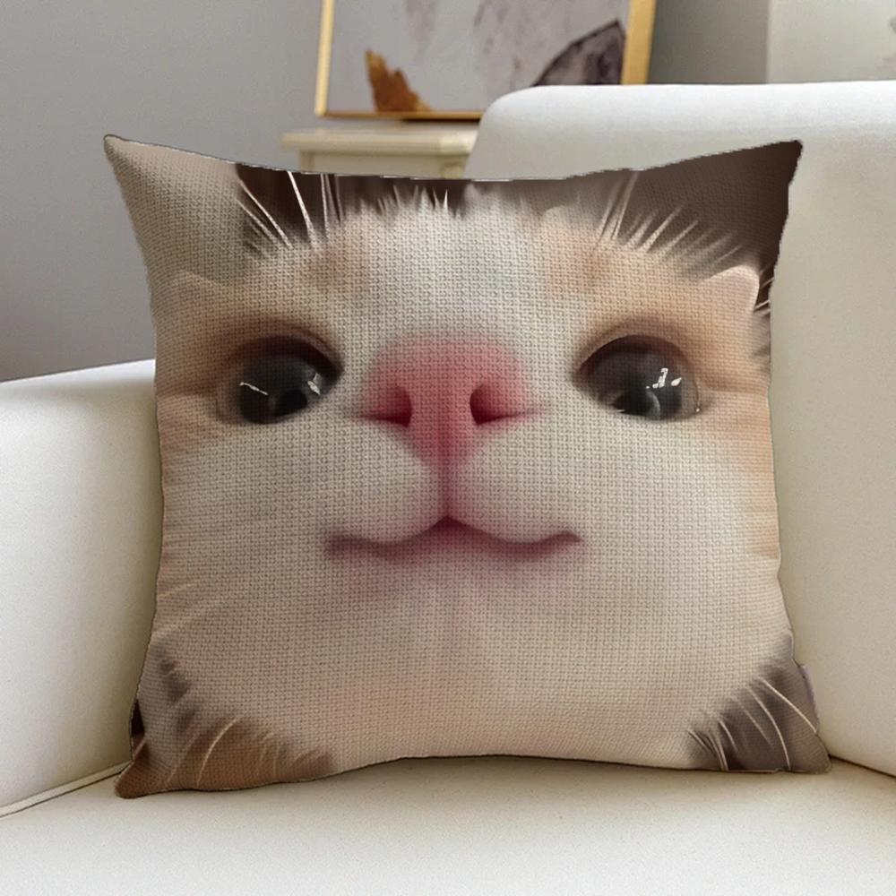 P-Funny Cat Meme Cushion Cover Natural Linen Pillowcase Set, All-In-One Decor For Sofa, Bedroom & Chair