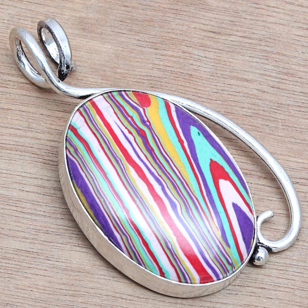 Pandantiv unisex din argint, lucrat manual, cu piatră prețioasă Calsilica curcubeu, pentru femei, 2