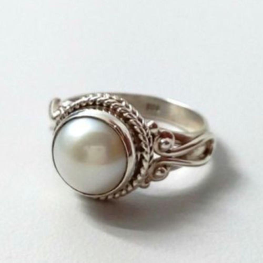 Vintage S925 Silver Pearl Engagement Ring for Women European American Style Fashion Jewelry no. 6