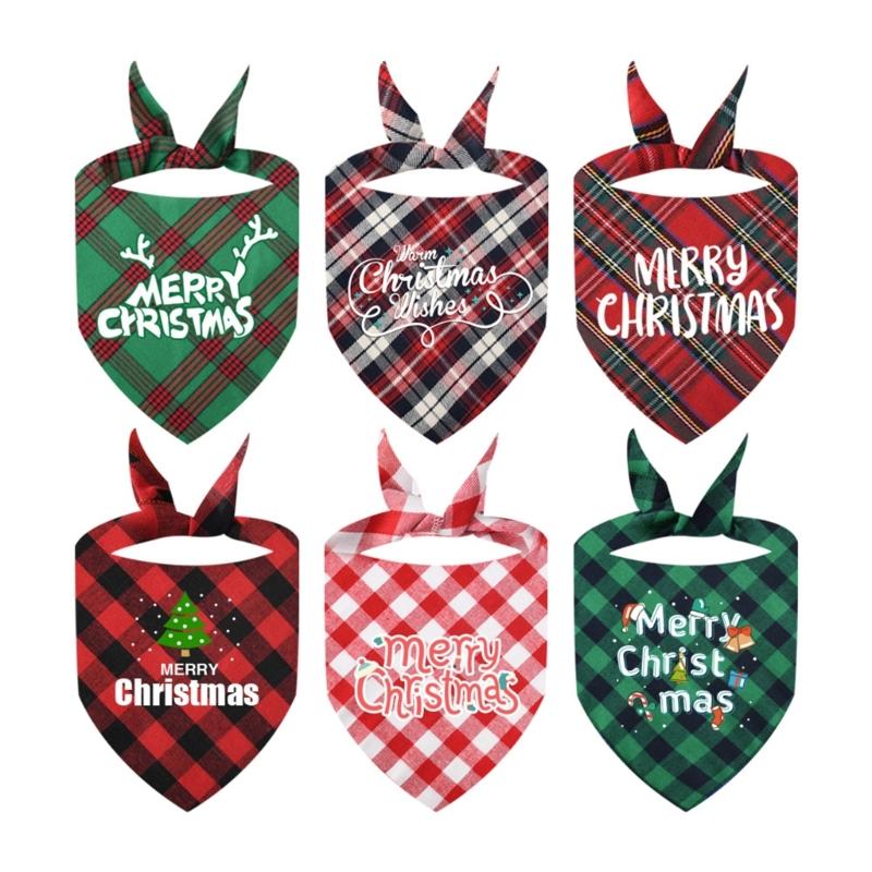 Dogs Checkered Scarf Pet Plaids Neckerchief Holiday Bandana Party Accessories