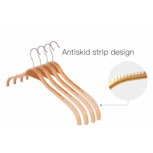 MAO DOU Wooden Clothes Hangers, Non-Slip, Natural Color, Lightweight, Set of 10