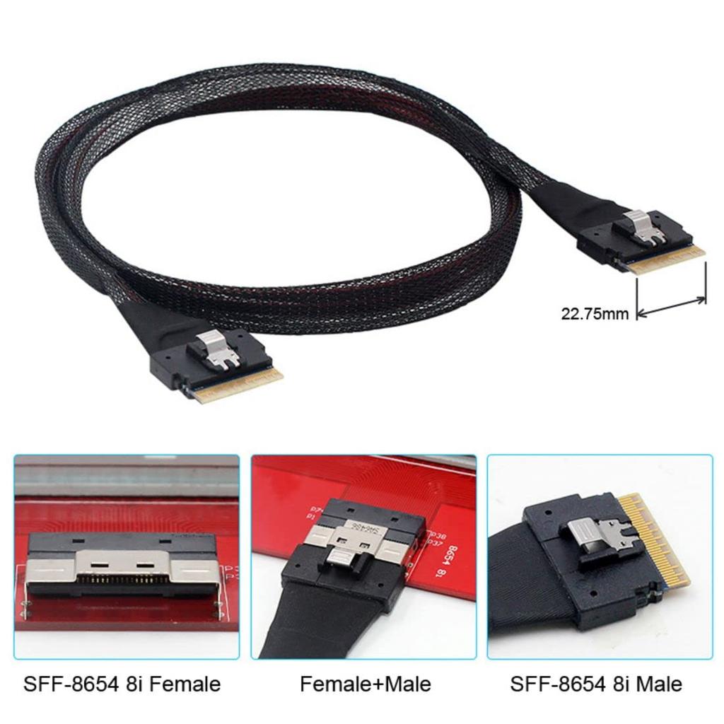 ChenYang CY 8i Hôte Mâle à Mâle Slimline SAS Cible 50cm SFF-8654 74-Pin SFF-8654 74-Pin Câble PCI-E 4.0,