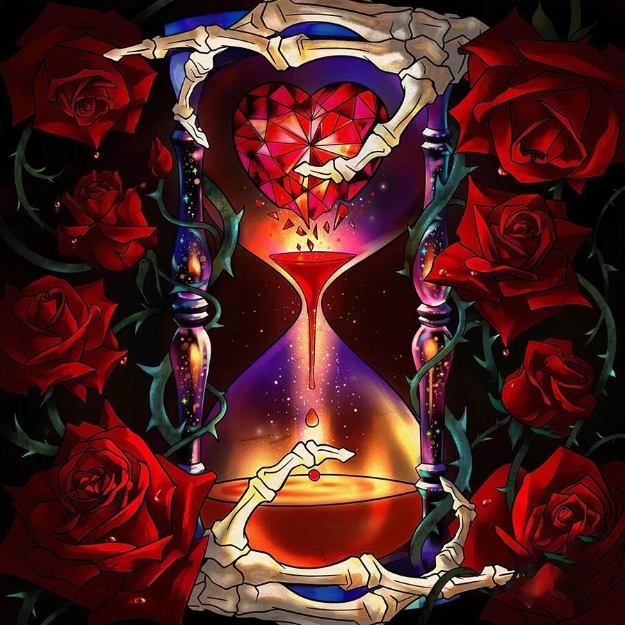 5D DIY Diamant Malerei Schädel Sanduhr Rose Liebe Volle Rüschen