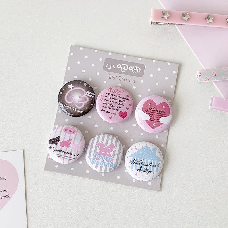6Pcs Cute Kawaii Cartoon Button Badges Assorted Pastel Designs Smooth Surface For Backpack Decoration Diy Crafts Gifts For Teen