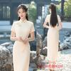Plain national style cheongsam spring and summer new improved Chinese long short-sleeved young daily cheongsam dress