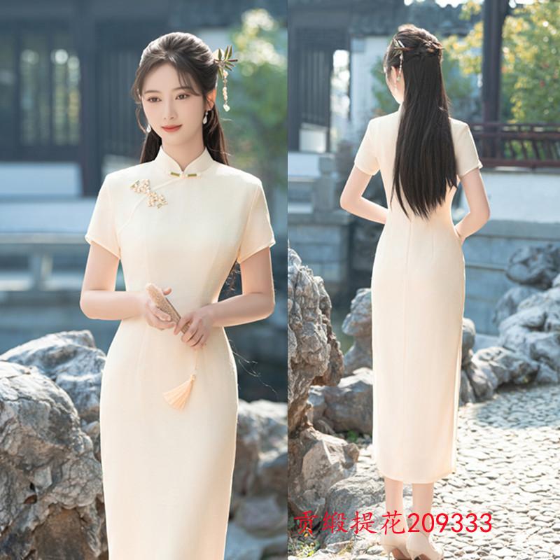 Plain national style cheongsam spring and summer new improved Chinese long short-sleeved young daily cheongsam dress