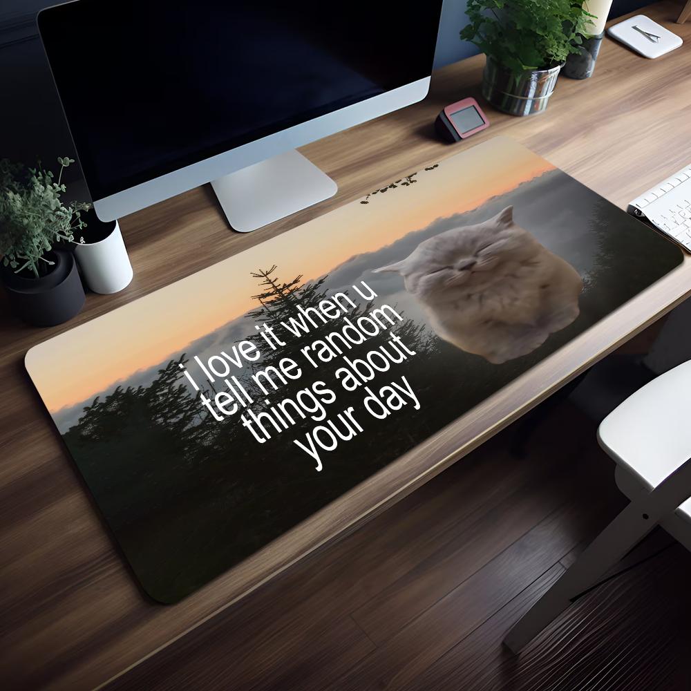 Gaming Mouse PadLarge Desk MatAntislip Rubber Base Stitched Edges Funny Cat Watermelon Art Print Extended Office Gamer Mat