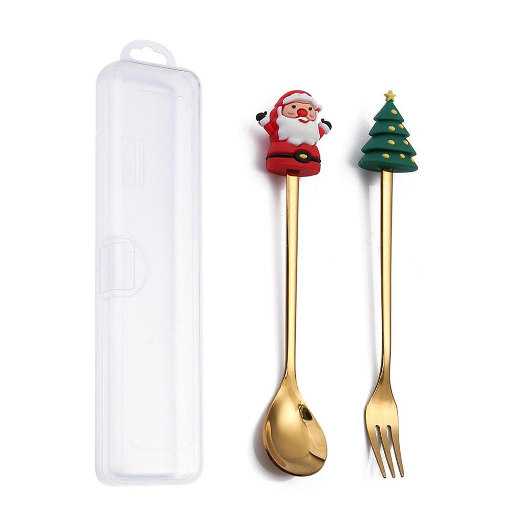 Christmas Cartoon Snowman Spoon & Fork Set - Cute Dessert Cutlery Gift