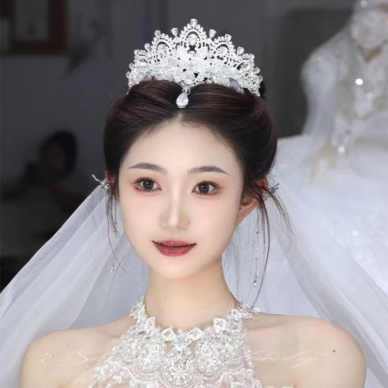 Bridal Tiara Princess Crown Sweet Shiny Crown Hair Accessories Main Wedding Dress White Gauze with Forehead Ornaments Wedding Accessories
