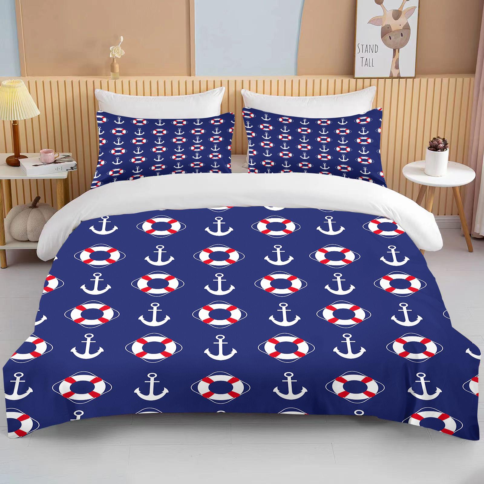 

10 Sizes Marine Anchor Pattern Duvet Cover Set Bedding Set Ultra Soft Quilt Cover And Pillowcases For Kids Teens Boys Bedroom EU single(135x200cm)
