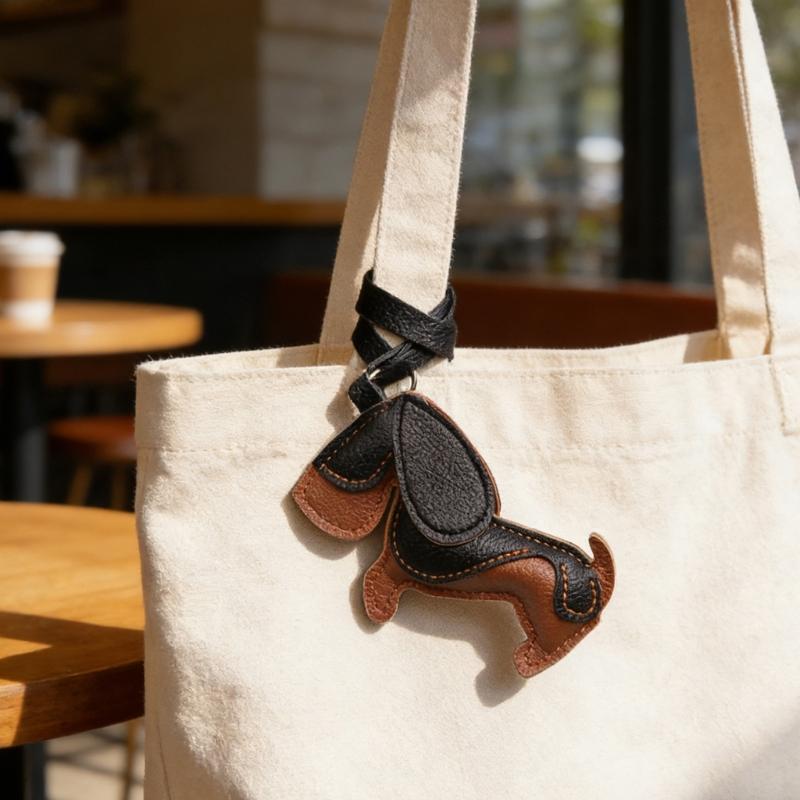 Mini 7x11cm Lightweight PU Leather Sausage Dog Keychain Handcrafted Decoration for Fashion Accessory and Gift