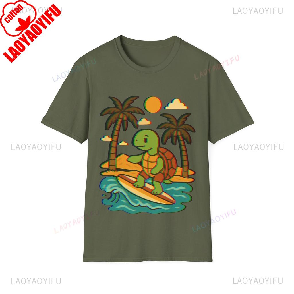 Surfing Turtle Unisex Grafik T-Shirts Beach Vibes T-Shirt Urlaub Unisex Unisex T-Shirt Sommer Mode Hohe Qualität Baumwolle Streetwear Oberteile