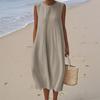 Women's Fashion Casual Sleeveless Round Neck Solid Color Elegant Temperament Dress