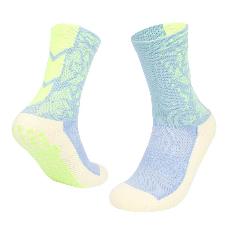 Colorful Shock-Absorbing Non-Slip Mid-Calf Football Socks with Thick Terry Bottom, Breathable Design for Adults