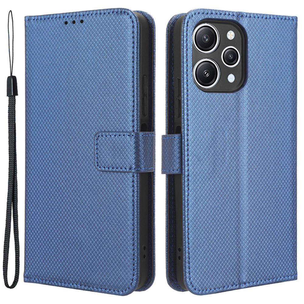 

Diamond Texture Shell for Xiaomi Redmi 12 4G/12 5G (Global)/Note 12R 5G/Poco M6 Pro 5G PU Leather Wallet Phone Case Phone Stand Cover Blue