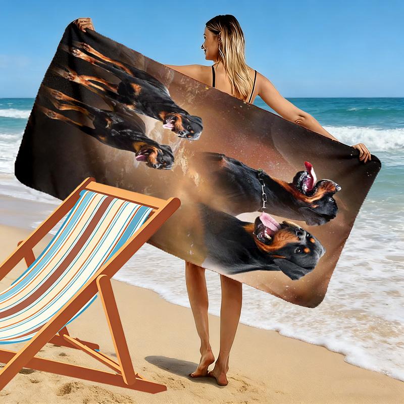 Rottweiler Print Beach Towel, Large Soft Quick Dry Towel for Beach Camping Swimming