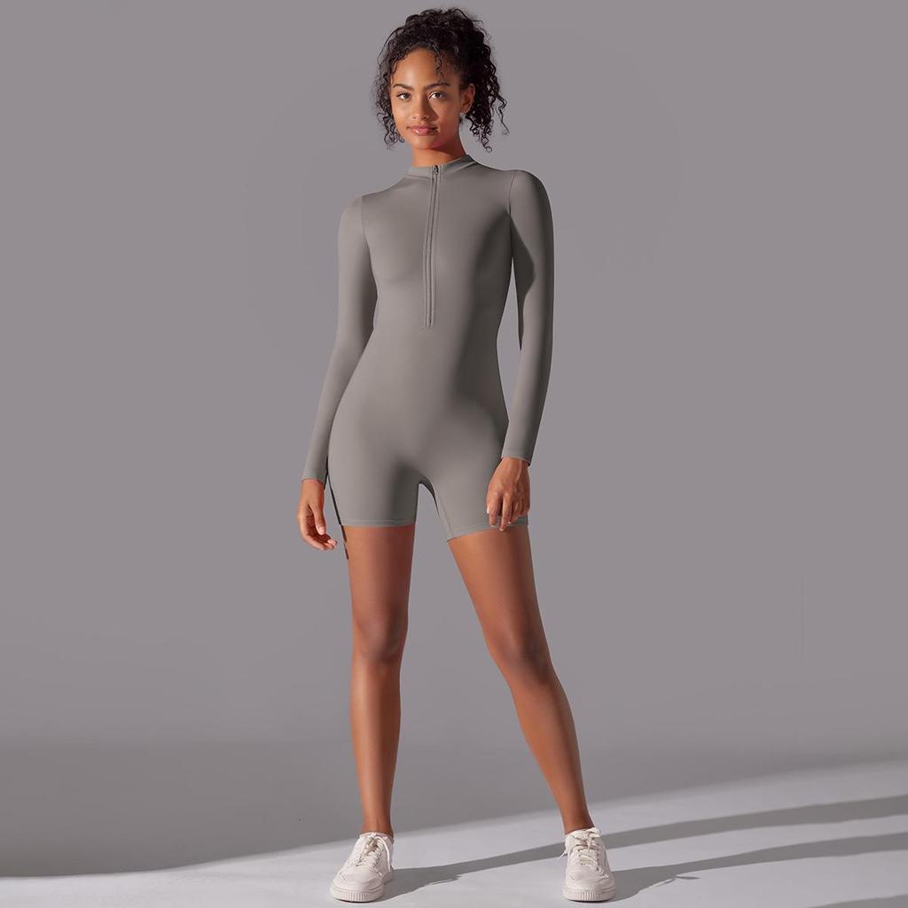 Tuta Sportiva da Yoga a Manica Lunga con Zip per Donna, Tuta da Palestra Push Up, Abbigliamento per Allenamento Fitness Sportivo, Body Elasticizzato, Set Yoga