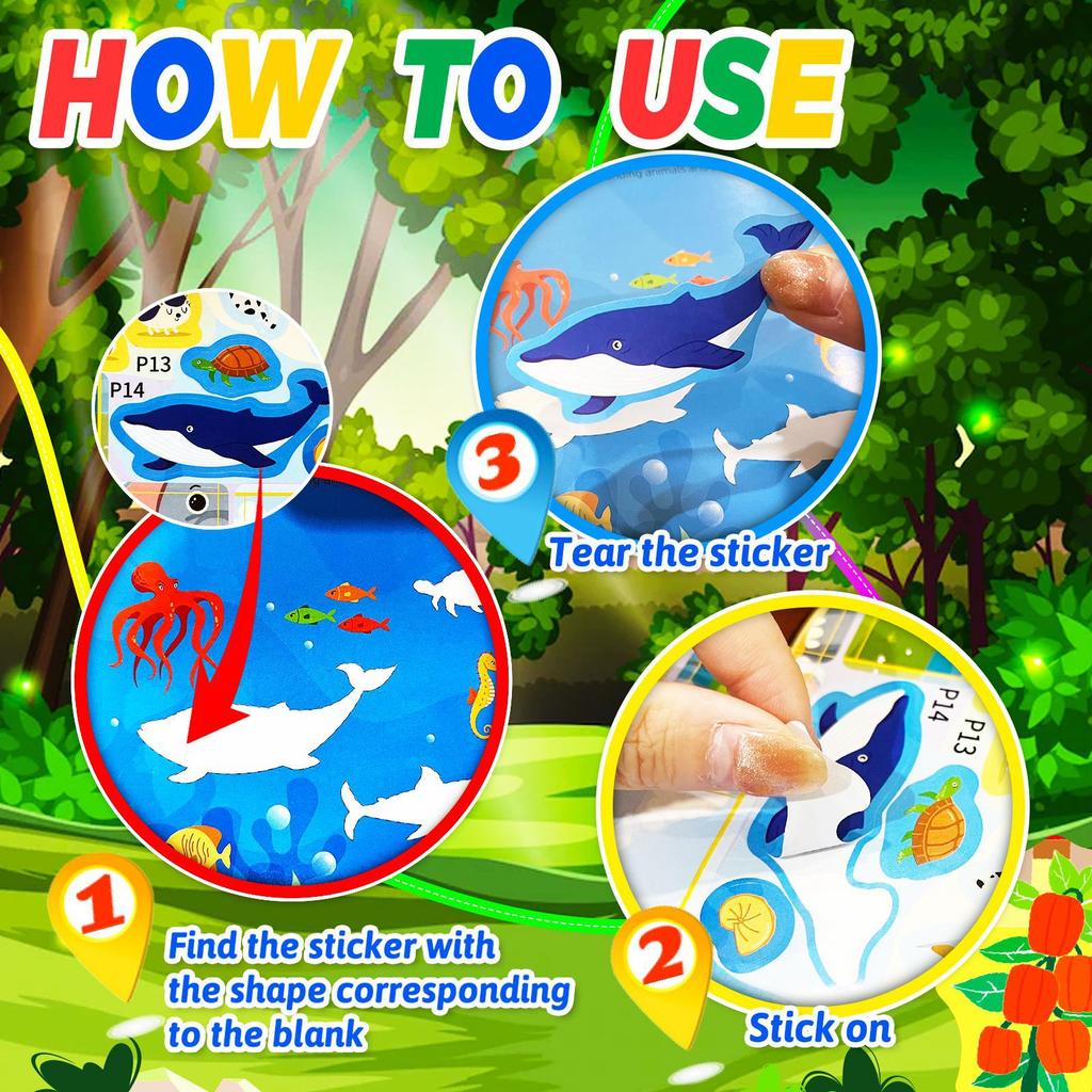 Kreatives Stickerbuch-Spiel Montessori, wiederverwendbar, mehrere Szenarien, Cartoon, DIY-Puzzle, pädagogisches Lernen, klassisches Spielzeug für Kinder