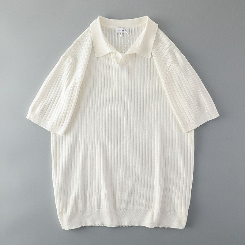 French Retro Knitted Polo Shirt Men's Short-Sleeved Trendy Brand Slim Casual T-Shirt Foreign Trade Men's American Style T-Shirt