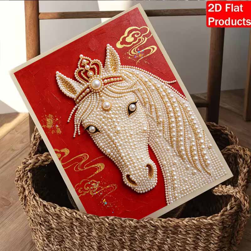 Pearl Art Painting Home Wall Decor Crowned White Horse Pearl Gemstone Painting Picture Crafts Adult/Beginner Gift Creative Home Decor Unframed
