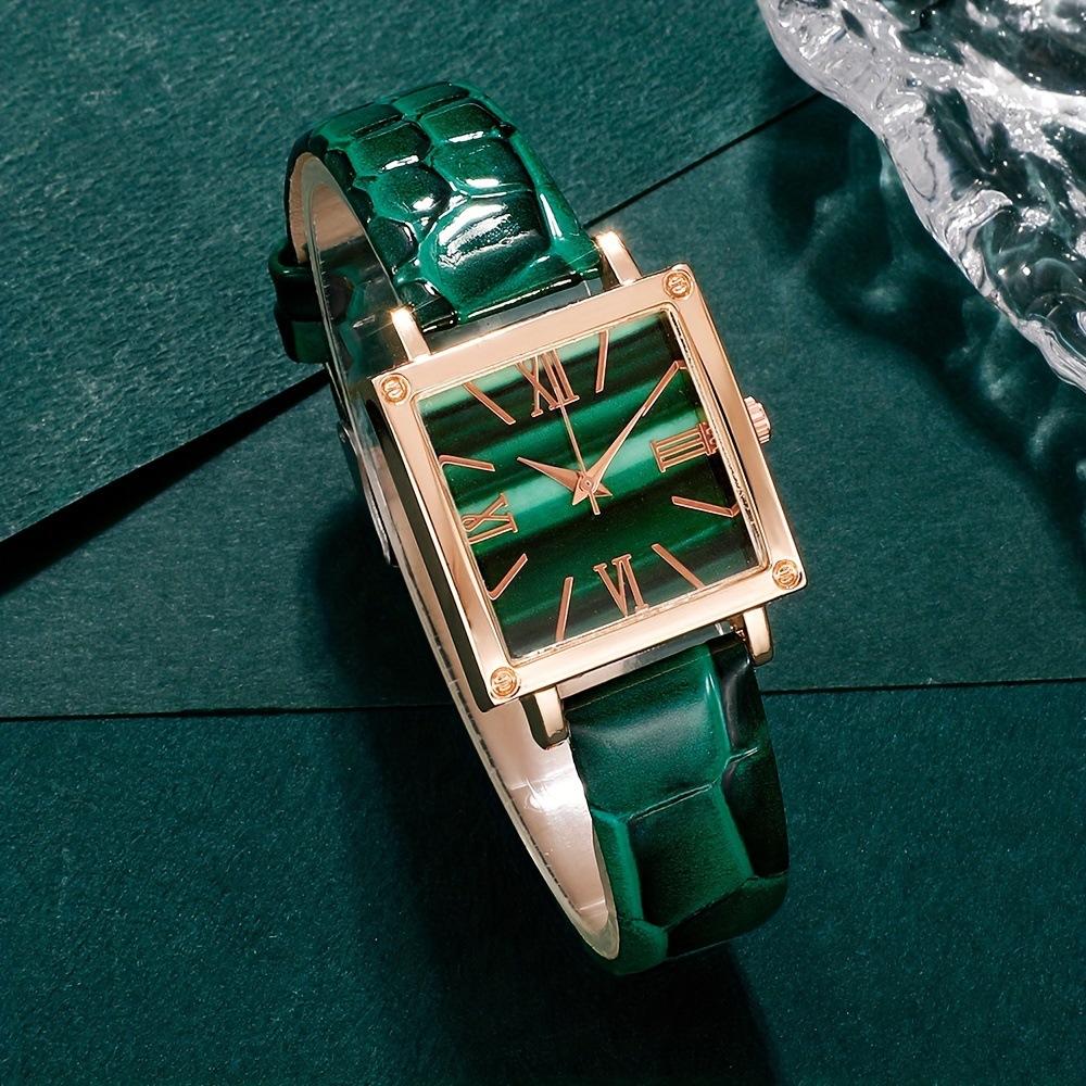 Square Roman Watch Gem Bracelet Set Square Belt Watch + Square Gem Bracelet Set