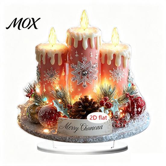 Decorative Holiday Figurines Christmas Candle Ornament, 2D Flat Acrylic Ornament with Base, Tree Decorations Snowman Reindeer Festive Table