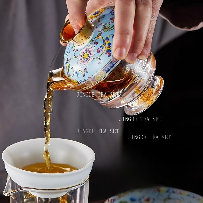 135ml Enamel Colored Three Piece Lid Bowl Single High-end Large Tea Bowl Thickened Anti Scalding Kung Fu Tea Set