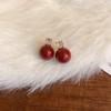 Red Bow Coin Purse Earrings: Silver Needle Retro Snake Lock Studs, New Year High-End Ear Jewelry.