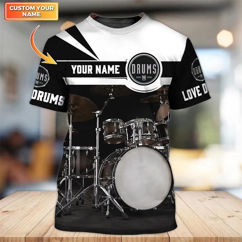 Fashionable Drum Pattern 3D Printed T-shirt, Summer Casual Fashion Short Sleeved Top, Men's Trendy Street Round Neck Clothing