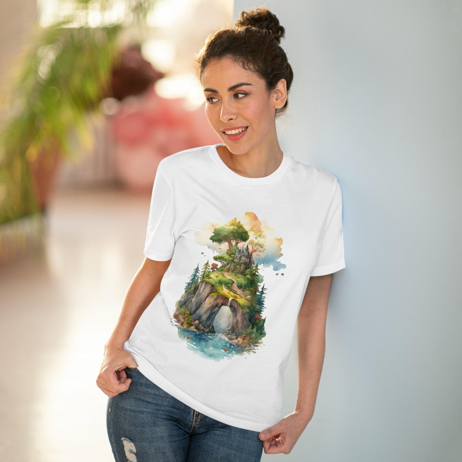 Enchanted Mountain T-Shirt: Organic Cotton Watercolor Forest Top 3XL