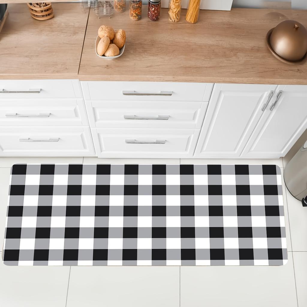 Black and White Plaid Kitchen Floor Mat Decor Carpet for Living Room Bedroom Hallway Balcony Rugs Bath Entrance Doormat Decor