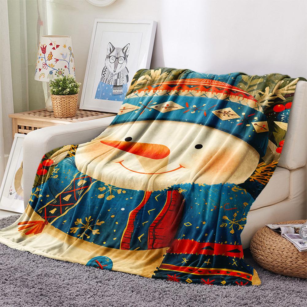 Snowman Print Flannel Blanket, High Quality Comfortable for All Seasons, Home Decor, Warmth and Comfort, Perfect for Christmas Gifts