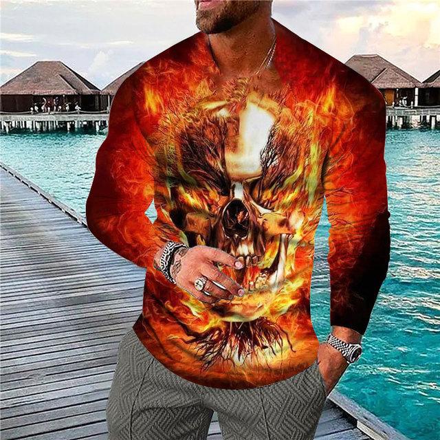 

Винтажная футболка с длинным рукавом для мужчин, футболки с круглым вырезом и 3d черепом, уличные футболки в стиле хип-хоп, футболка большого размера, мужская одежда Camiseta 5XL