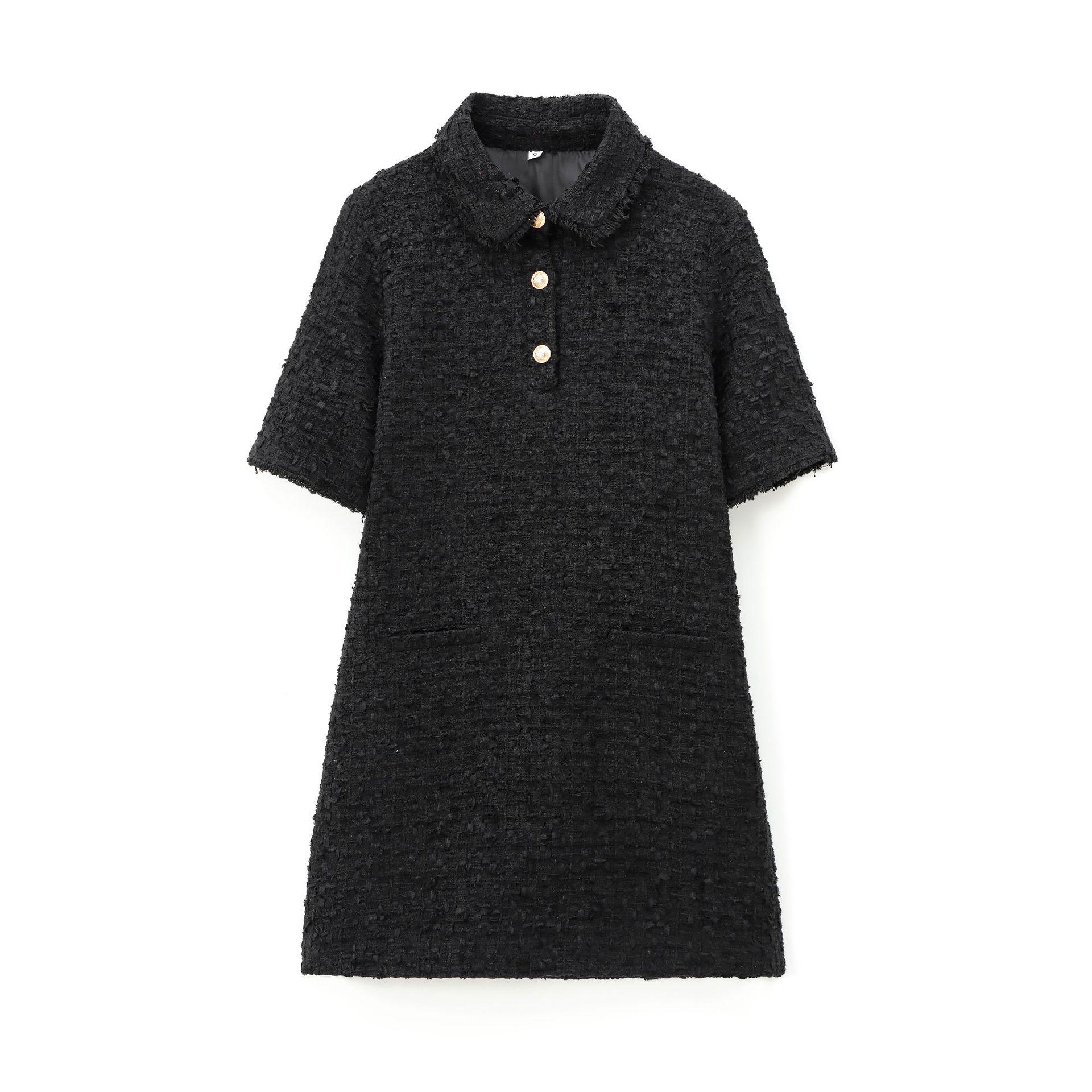 

2024 Fall/Winter European & American Women s Textured Short Sleeve Shirt Dress with Turn-Down Collar L