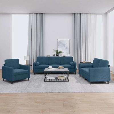 Vidaxl 3-Cz. Relaxation Set With Cushions, Blue, Velvet