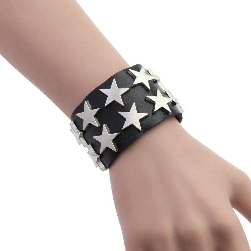 Creative Personality Punk Double Row Pentagram Bracelet Bracelet Simple Popular Versatile Couple Hand Ornament Chain