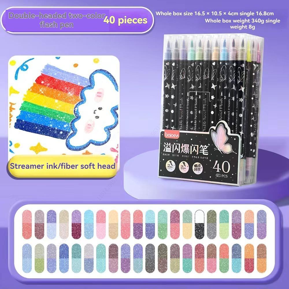 12/48/72/96 Colors Dual Brush Tip Glitter Art Markers Metallic Paint Marker Pens DIY Crafts Birthday Cards, Making Poster, Album