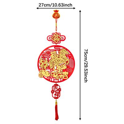 Horse Year Blessing Pendant Flocked Fabric Red Hanging Ornament Fu Symbol Prosperity Decor for Chinese New Year Home Use