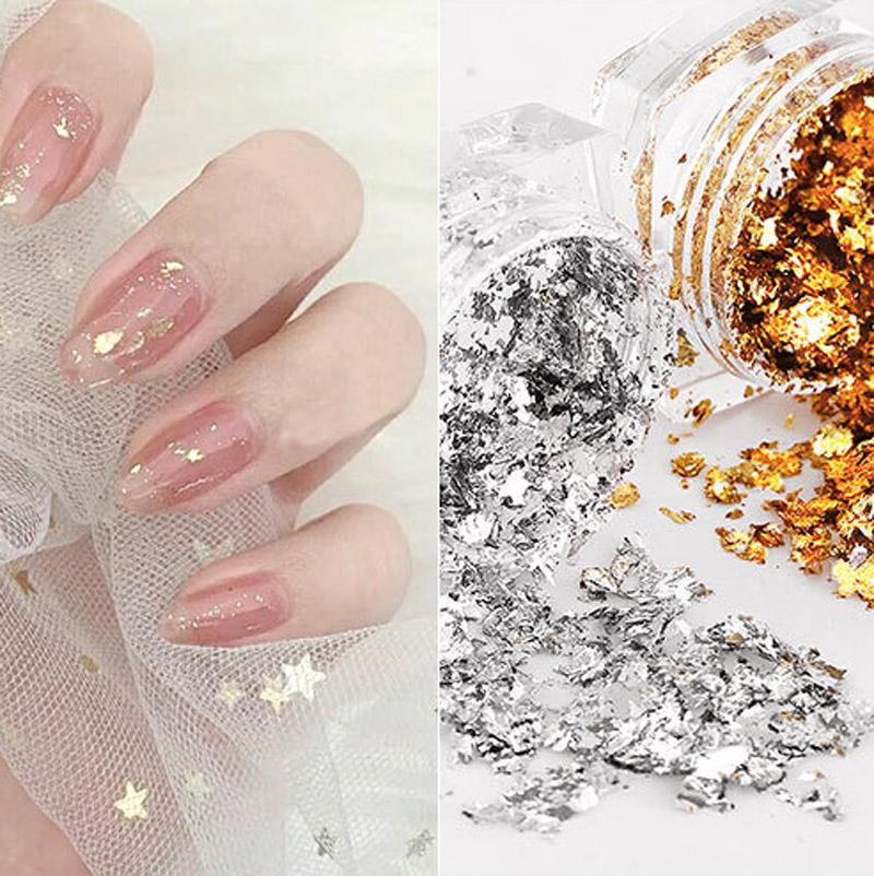 1 PC Sparkly Foil Nails Sequins Irregular Aluminum Gold Design Set Nail Glitter Flakes Gel DIY Manicure Accessories