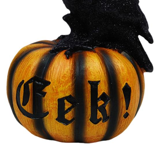 Halloween Skeleton Pumpkin Statue Spooky Pumpkin with Skull/Crow Sculpture Halloween Indoor Resin Ornament for Home Office Desk Decor