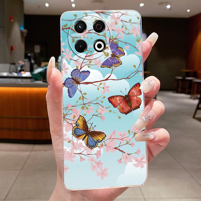 Jelly Case For Tecno Spark 30 Pro KL7 Fundas Flower Butterfly Bow Phone Case Spark 30pro 4G Soft Silicone Transparent TPU Cover