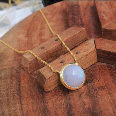 Moonstone June Birthstone Necklace Yellow Gold Plated 100% 925 Sterling Silver Handmade Jewelry